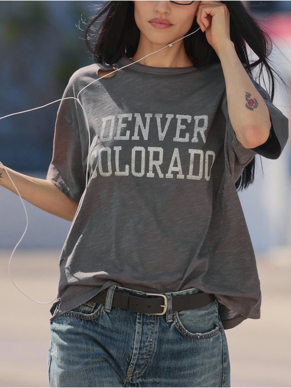 Zara Charcoal Oversized Ripped Text Short Sleeve Tee S